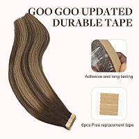 Goo Goo Tape In Hair Extensions Human Hair 4264 Balayage Chocolate Brown To Honey Blonde 24Inch 100G 40Pcs Thick Ends Strai