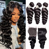 Ralisa Human Hair Bundles Loose Wave Bundles With 4X4 Lace Closure 10 12 1410In Loose Wave Human Hair Bundles Loose Deep Wave