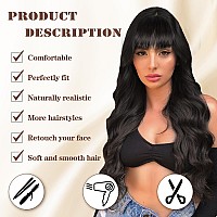 Lativ Black Wig With Bangs Long Wavy Wig For Women Synthetic Curly Natural Black Wigs Hair Replacement Wigs For Girls Daily Part