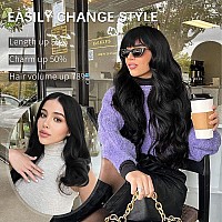 Lativ Black Wig With Bangs Long Wavy Wig For Women Synthetic Curly Natural Black Wigs Hair Replacement Wigs For Girls Daily Part