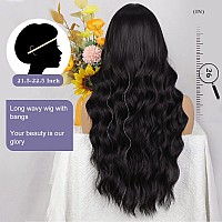 Lativ Black Wig With Bangs Long Wavy Wig For Women Synthetic Curly Natural Black Wigs Hair Replacement Wigs For Girls Daily Part