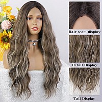 Aisi Queens Long Wigs For Women Wavy Ombre Wig Middle Part Ash Brown And Bleach Blonde Curly Wigs Natural Looking Hair Replaceme