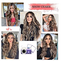 Aisi Queens Long Wigs For Women Wavy Ombre Wig Middle Part Ash Brown And Bleach Blonde Curly Wigs Natural Looking Hair Replaceme