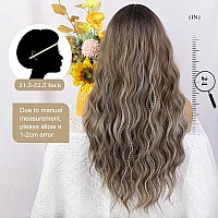 Aisi Queens Long Wigs For Women Wavy Ombre Wig Middle Part Ash Brown And Bleach Blonde Curly Wigs Natural Looking Hair Replaceme