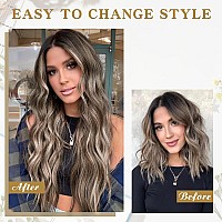 Aisi Queens Long Wigs For Women Wavy Ombre Wig Middle Part Ash Brown And Bleach Blonde Curly Wigs Natural Looking Hair Replaceme