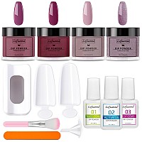 Lofuanna Dip Powder Nail Kit Starter-4 Colors Dipping Powder Purple Set with Base&Top Coat&Activator,No UV/LED Needed,All-in-One DIY French Nail Art Manicure Set for Beginners