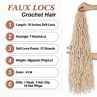 16 Inch Blonde Faux Locs Crochet Hair 7 Packs Soft Locs Crochet Hair Goddess Locs Hair Extensions