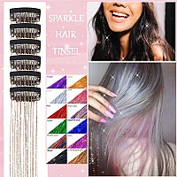 Aiaizhqh Clip In Hair Tinsel Kit 6Pcs Hair Tinsel Heat Resistant Fairy Hair Tinsel Clip In Glitter Hair Extensions Tinsel Hair