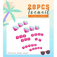 Aegenacess 28Pcs Toenail Press On Summer Fake Toe Nails Press Ons False Nail Tips Beach Short Pedicure Kit For Women Summer Wat