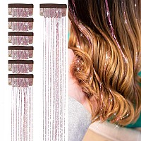 236Inch Clip In Hair Tinsel Kit Pink Hair Tinsel Heat Resistant Fairy Hair Tinsel Clip In Glitter Hair Extensions Tinsel Hair