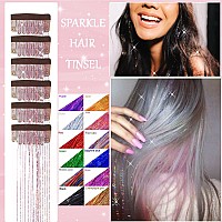 236Inch Clip In Hair Tinsel Kit Pink Hair Tinsel Heat Resistant Fairy Hair Tinsel Clip In Glitter Hair Extensions Tinsel Hair