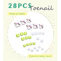 Aegenacess 28Pcs Toenail Press On Summer Fake Toe Nails Press Ons False Nail Tips Beach Short Pedicure Kit For Women White Yell