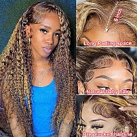 Juvid 30 Inch Highlight Lace Front Wigs Human Hair 180 Density Curly Ombre Honey Blonde 427 13X6 Hd Transparent Lace Front Wig