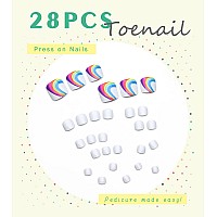 Aegenacess 28Pcs Toenail Press On Summer Fake Toe Nails Press Ons False Nail Tips Beach Short Pedicure Kit For Women And Girls