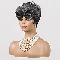 Moonshow Grey Wigs For Black Women Black Mixed Grey Pixie Cut Wig Short Gray Hair Wigs For Black Women Ombre Grey Short Curly Pi