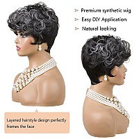 Moonshow Grey Wigs For Black Women Black Mixed Grey Pixie Cut Wig Short Gray Hair Wigs For Black Women Ombre Grey Short Curly Pi