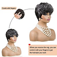 Moonshow Grey Wigs For Black Women Black Mixed Grey Pixie Cut Wig Short Gray Hair Wigs For Black Women Ombre Grey Short Curly Pi