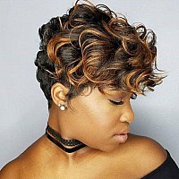 Short Pixie Wigs For Black Women Auburn Pixie Cut Wigs With Bangs Short Curly Wig For Black Women Natural Bowl Cut Wig Synthetic