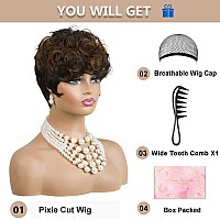 Short Pixie Wigs For Black Women Auburn Pixie Cut Wigs With Bangs Short Curly Wig For Black Women Natural Bowl Cut Wig Synthetic