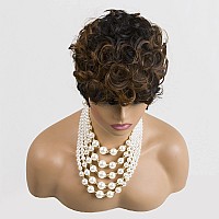 Short Pixie Wigs For Black Women Auburn Pixie Cut Wigs With Bangs Short Curly Wig For Black Women Natural Bowl Cut Wig Synthetic