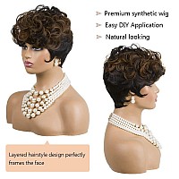 Short Pixie Wigs For Black Women Auburn Pixie Cut Wigs With Bangs Short Curly Wig For Black Women Natural Bowl Cut Wig Synthetic