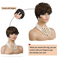 Short Pixie Wigs For Black Women Auburn Pixie Cut Wigs With Bangs Short Curly Wig For Black Women Natural Bowl Cut Wig Synthetic