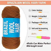 Ruiyok 4 Pcs Blue Brazilian Wool Hair For Braids Acrylic Hand Knitting Yarn For Braiding Hair Extension Faux Locs African Croche