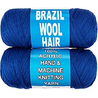 Ruiyok 2Pcs Blue Brazilian Wool Hair For Braids Acrylic Hand Knitting Yarn For Hair Braiding Hair Extension Faux Locs African Cr