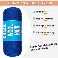 Ruiyok 2Pcs Blue Brazilian Wool Hair For Braids Acrylic Hand Knitting Yarn For Hair Braiding Hair Extension Faux Locs African Cr