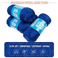 Ruiyok 2Pcs Blue Brazilian Wool Hair For Braids Acrylic Hand Knitting Yarn For Hair Braiding Hair Extension Faux Locs African Cr