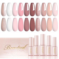 Beautpal Gel Nail Polish Set 10 Colors Nude Gel Polish All Seasons Skin Tones Pink Neutral Shimmer Gel Polish Kit Soak Off Led