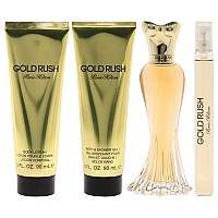 Paris Hilton Gold Rush 3.4oz EDP Spray, 0.34oz EDP Spray, 3oz Body Lotion, 3oz Shower Gel Women 4 Pc Gift Set