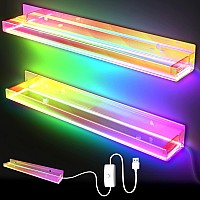 Ymvv Iridescent Led Nail Polish Rack Wall Mounted Shelf Clear Acrylic Nail Polish Organizer With Led Lights Display 60 Bottles