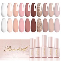 Beautpal Nude Gel Nail Polish Set 10 Colors Neutral Pink Blush Nude Glitter Gel Polish All Seasons Skin Tones Soak Off Manicure