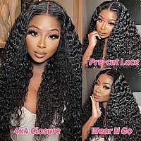 Allrun Wear And Go 4X4 Water Wave Closure Wigs Human Hair 26 Inch Curly Wigs For Black Women Glueless Hd Lace Wigs Precut Pre P