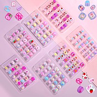 168Pcs Kids Press On Nails For Little Girls Shynek Children Square Fake Nails For Kids Pre Glue Stickers Nails Full Cover Short