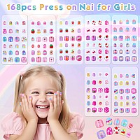 168Pcs Kids Press On Nails For Little Girls Shynek Children Square Fake Nails For Kids Pre Glue Stickers Nails Full Cover Short