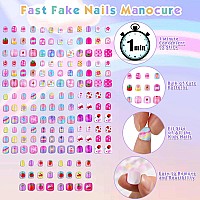 168Pcs Kids Press On Nails For Little Girls Shynek Children Square Fake Nails For Kids Pre Glue Stickers Nails Full Cover Short