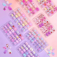 168Pcs Press On Nails For Kids Girls Shynek Kids Fake Nails For Children Pre Glue Stickers Nails Full Cover Short Acrylic Nails