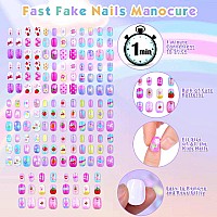 168Pcs Press On Nails For Kids Girls Shynek Kids Fake Nails For Children Pre Glue Stickers Nails Full Cover Short Acrylic Nails