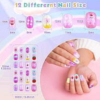 168Pcs Press On Nails For Kids Girls Shynek Kids Fake Nails For Children Pre Glue Stickers Nails Full Cover Short Acrylic Nails