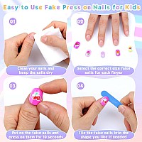 168Pcs Press On Nails For Kids Girls Shynek Kids Fake Nails For Children Pre Glue Stickers Nails Full Cover Short Acrylic Nails