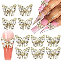 Butterfly Nail Charms 3D Butterfly Nail Art Charms 10 Pcs Gold Butterflies Nail Rhinestones With Diamond Butterfly Charms For Na