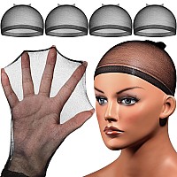 Hd Wig Caps Super Thin Fandamei 4Pcs Ultra Thin Wig Caps Black Nylon Wig Cap For Women Stretchy Natural Transparent Hd Wig Ca