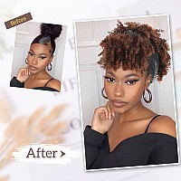 Aisaide Kinky Curly Headband Wigs For Black Women Short Ombre Brown Wig With Headband Attached Afro Puff Curly Headband Wig With