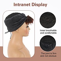 Aisaide Kinky Curly Headband Wigs For Black Women Short Ombre Brown Wig With Headband Attached Afro Puff Curly Headband Wig With