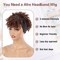 Aisaide Kinky Curly Headband Wigs For Black Women Short Ombre Brown Wig With Headband Attached Afro Puff Curly Headband Wig With