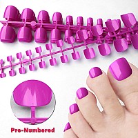 Loveourhome 240Pc Press On Toes Nails Colored Fake Toe Nails Glossy Full Cover Short Square False Toenails French Artificial Ped