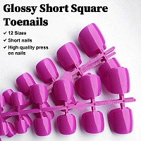 Loveourhome 240Pc Press On Toes Nails Colored Fake Toe Nails Glossy Full Cover Short Square False Toenails French Artificial Ped