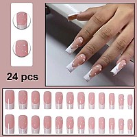 Magrace Press On Nails Long Square Fake Nails French False Nails With Designs 24 Pcs Stick On Nails For Women